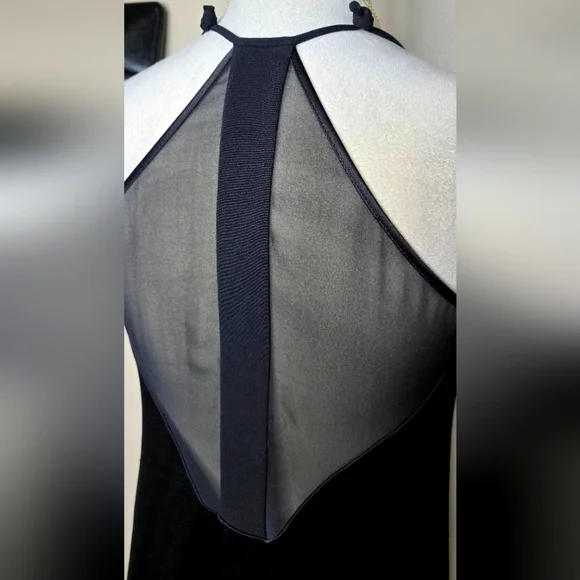 78 Black plunging midi dress from Halston Heritage Sleeveless Size 6 - Picture 5 of 8